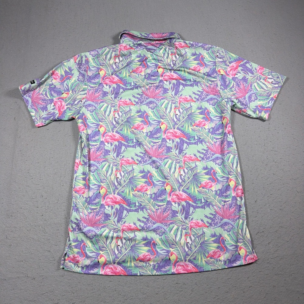 Bad Birdie Polo Shirt Men Large Flamingo Tropical Print Stretch Golf MINGOS - Picture 8 of 9